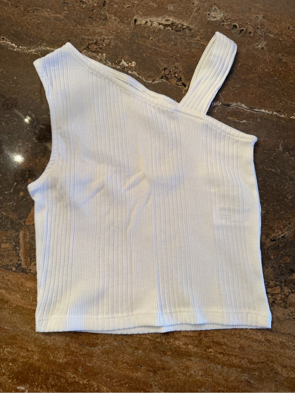 Zara White Ribbed One-Shoulder Crop Top